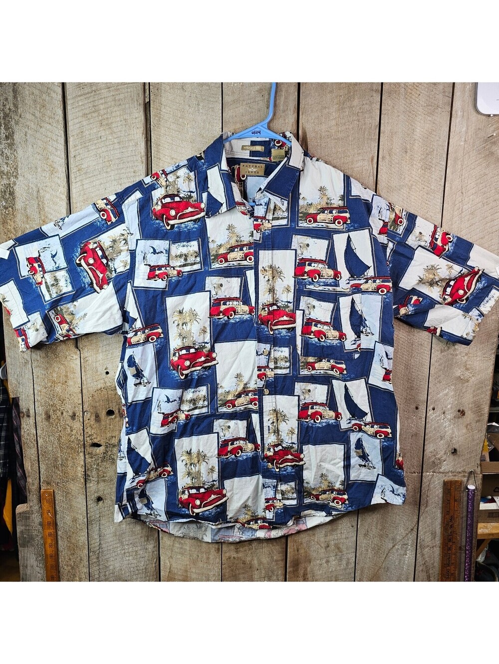 Natural Issue Men's XL/XLT Wrinkle Free Button Down Shirt Hawaiian Car Print